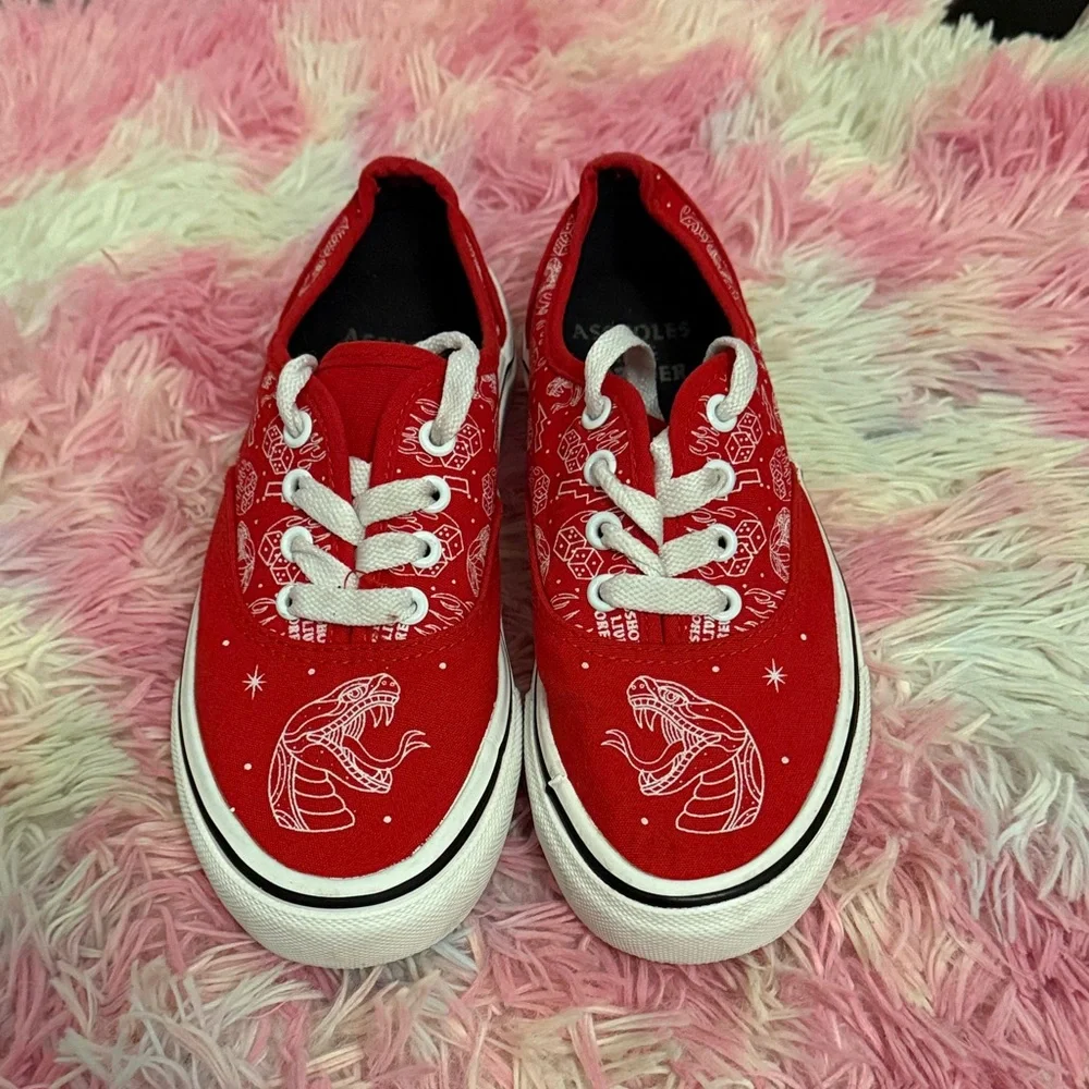 Stylish Red Kids Sneakers with Fun Print